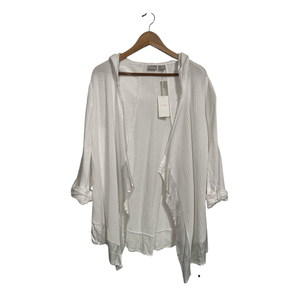 Chico's White Cardigan Open Rayon Sweater Women's Size 2 New With Tags - Picture 1 of 10